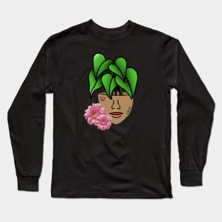 Surreal Tropical House Plant, Pot Head, with Pink Gerber Daisy Long Sleeve T-Shirt